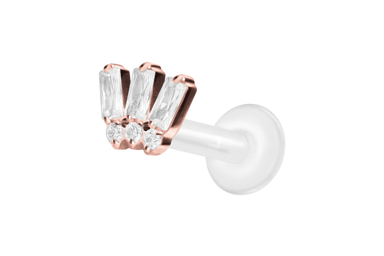 PTFE Labret Piercing mit Innengewinde + Titan-Aufsatz 6 EINGEFASSTE KRISTALLE